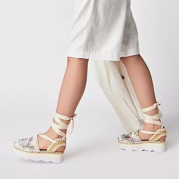 Mou Espa Wrap Platform Sequin Sandals Size 39